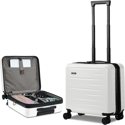 Expandable hard-shell suitcase with front compartment and TSA lock.