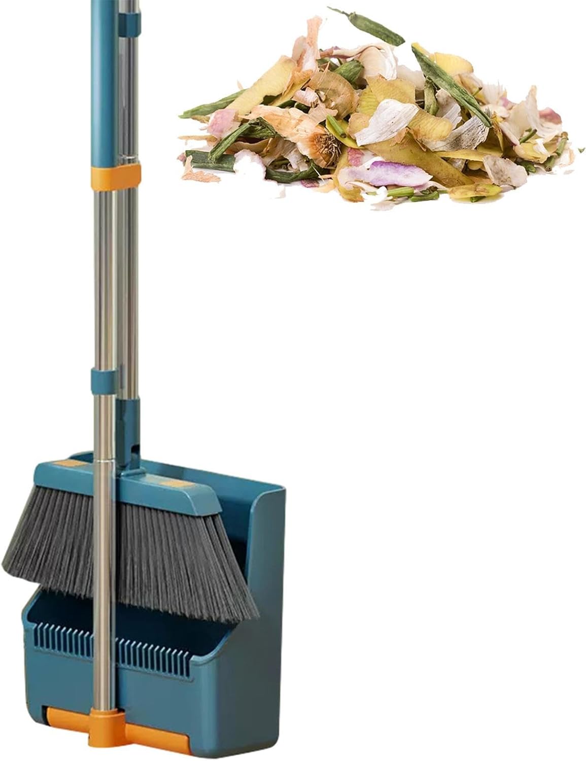 Large broom and dustpan set – long handle with a 180° swivelling broom head – Clavira