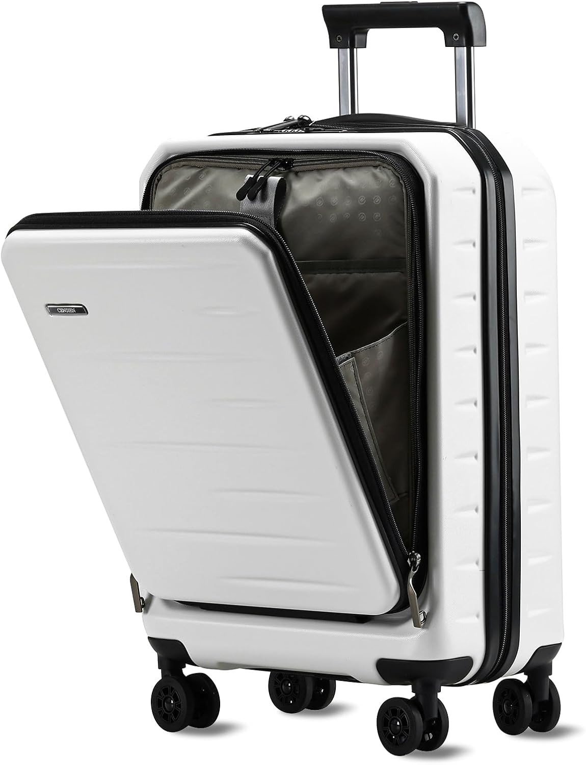Expandable hard-shell suitcase with front compartment and TSA lock.