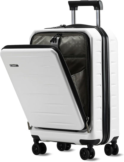 Expandable hard-shell suitcase with front compartment and TSA lock.