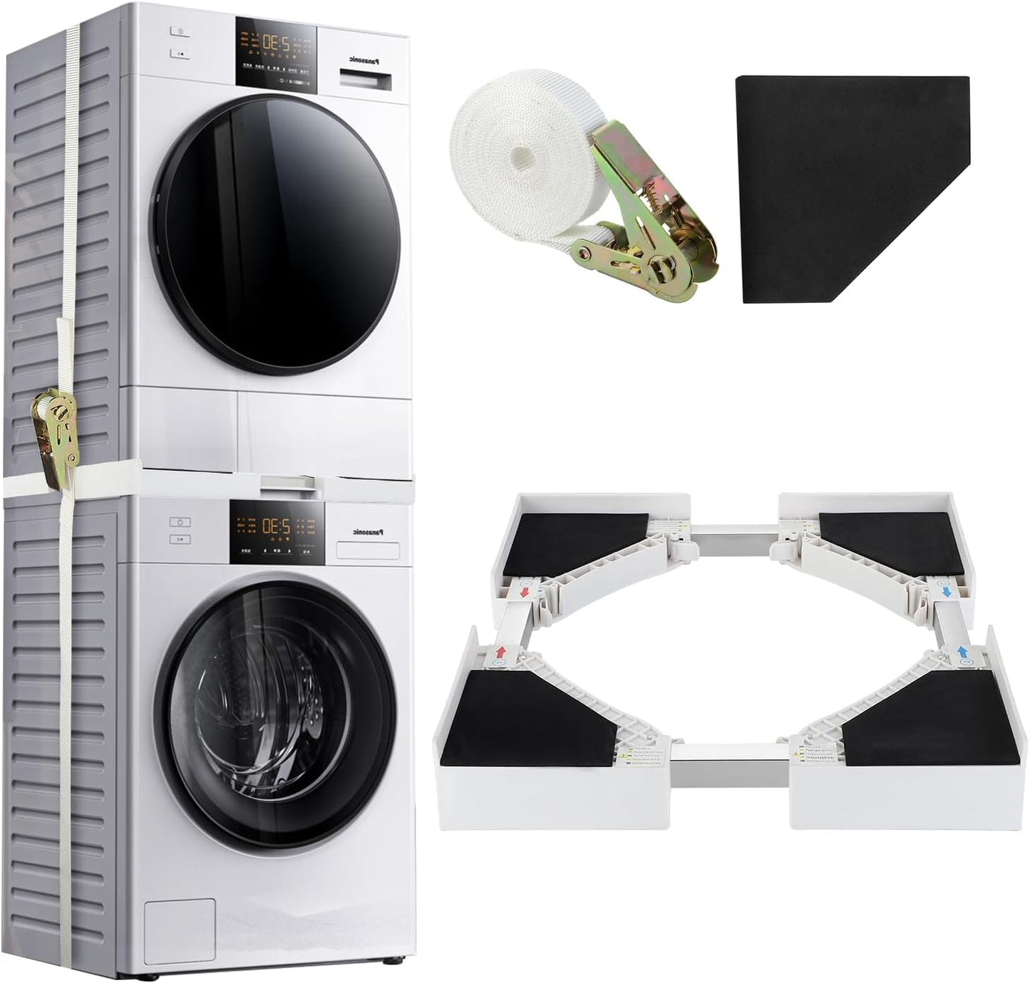 Adjustable universal stacking kit for washing machine and tumble dryer