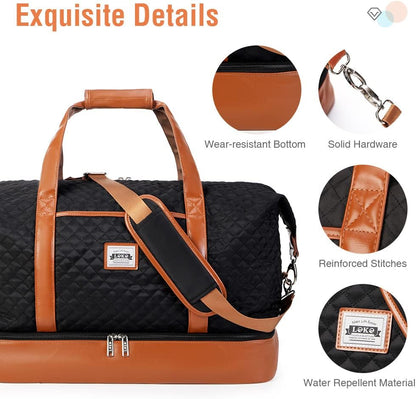 50L waterproof weekend duffel bag with toiletry bag and shoe compartments
