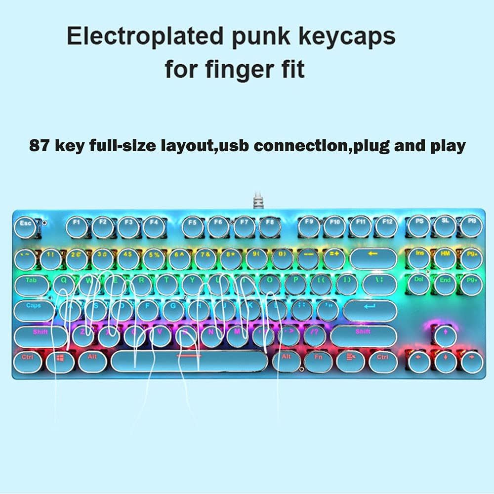 87-key mechanical gaming keyboard with RGB backlighting, blue switches