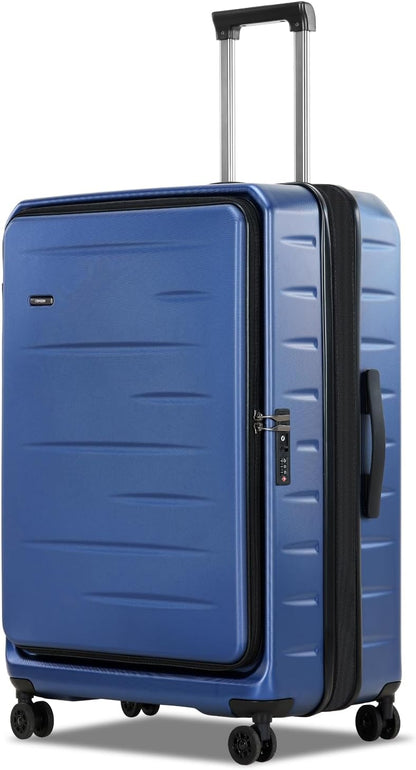 Expandable hard-shell suitcase with front compartment and TSA lock.