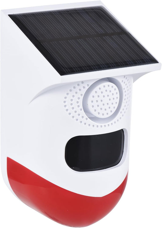 Solar motion sensor alarm with 120 dB siren and LED strobe – Feronix