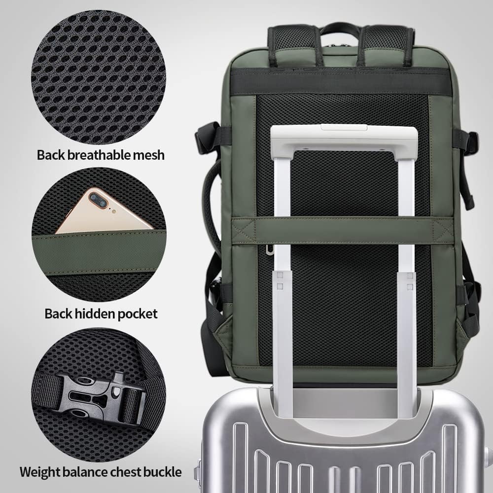 Expandable 26–45 L waterproof travel backpack with laptop compartment and duffel option.
