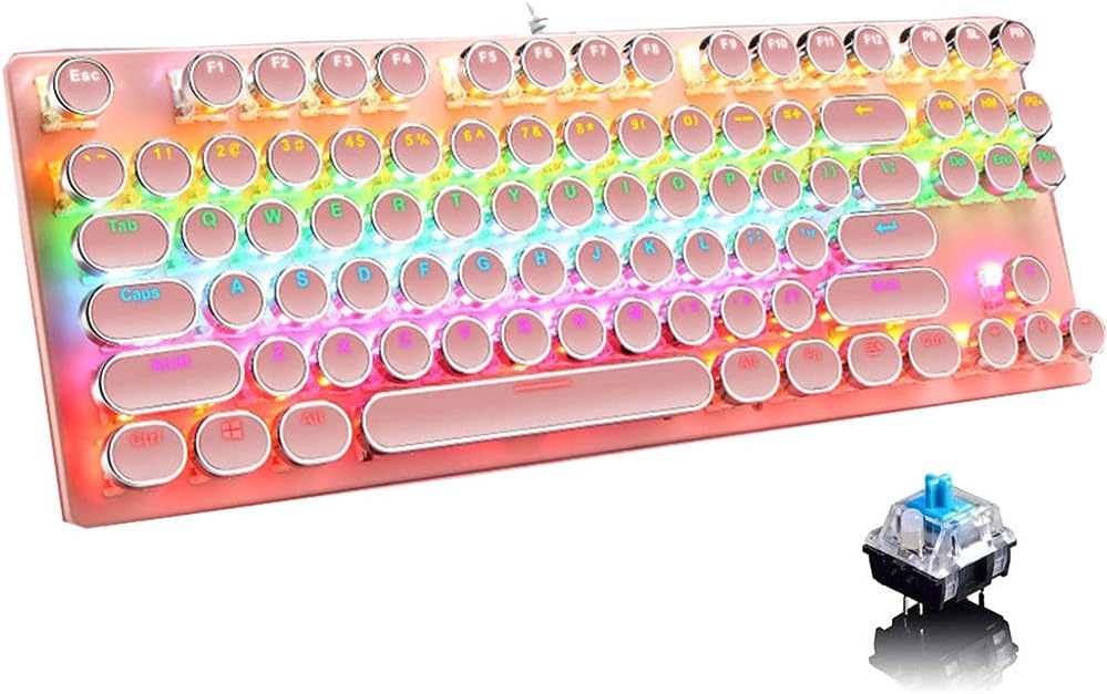 87-key mechanical gaming keyboard with RGB backlighting, blue switches