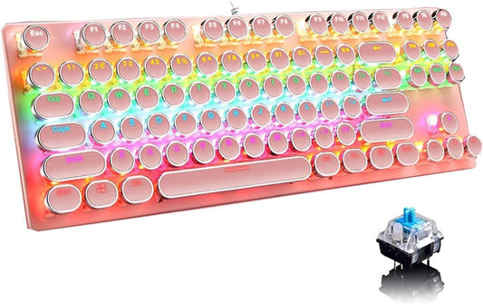 87-key mechanical gaming keyboard with RGB backlighting, blue switches