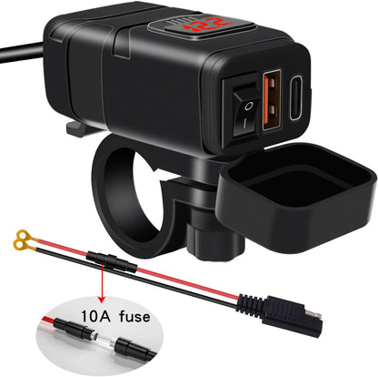 Motorbike USB and Type-C fast charger with voltmeter – Drayvik