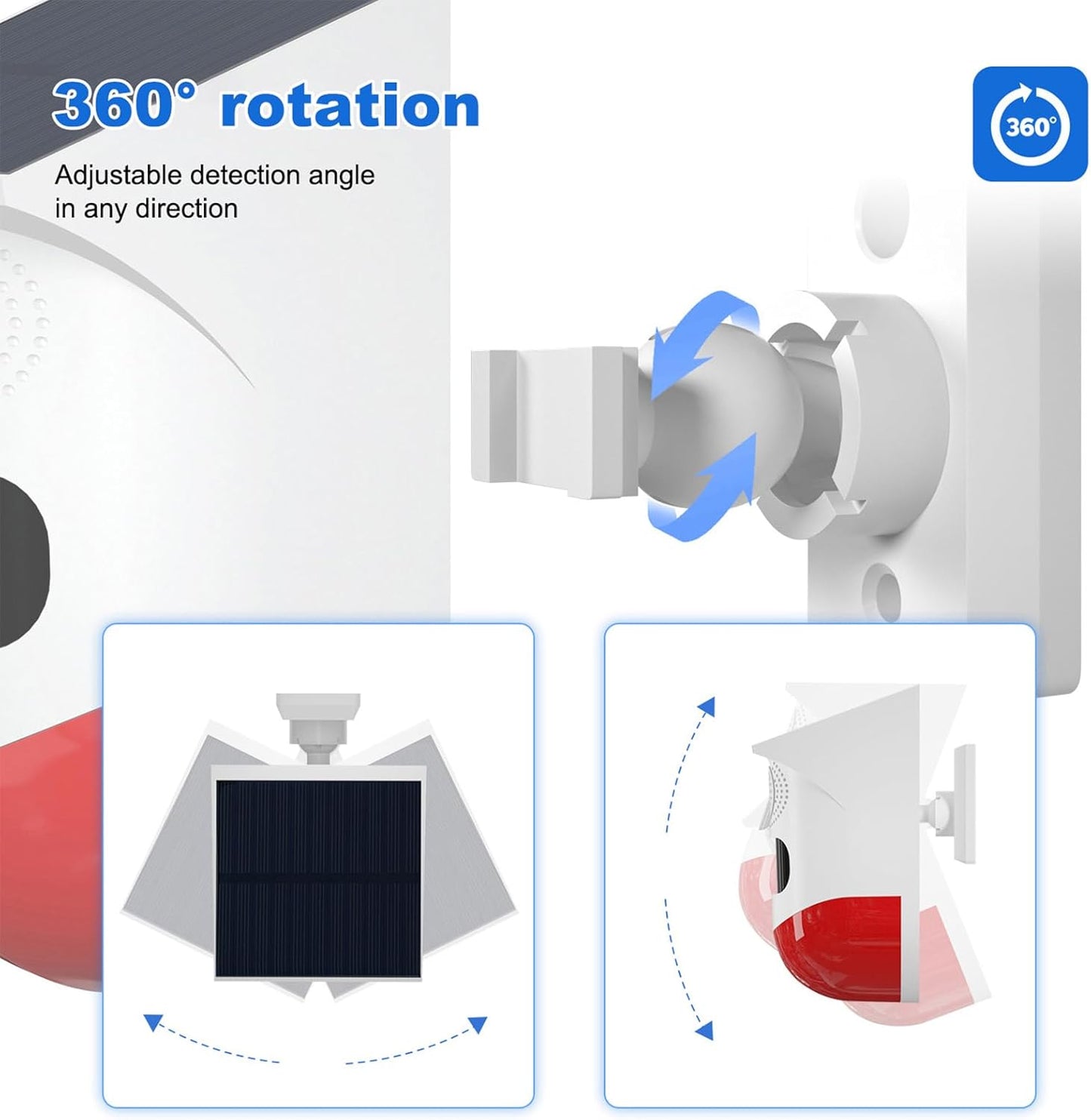 Solar motion sensor alarm with 120 dB siren and LED strobe – Feronix