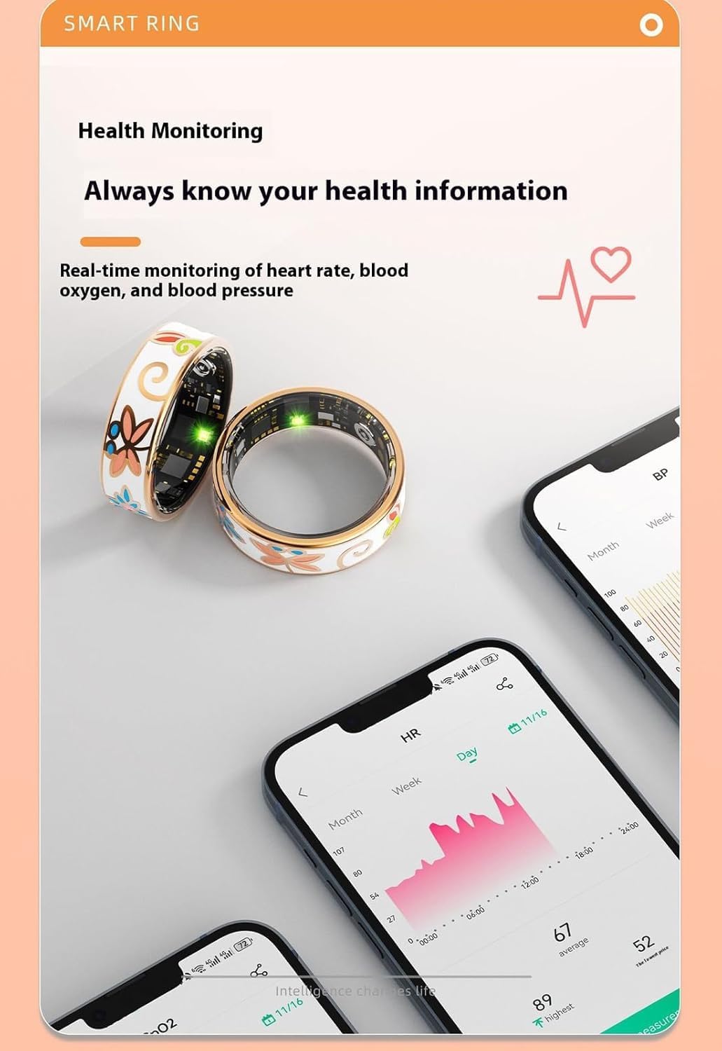 Smart Enamel Wellness Ring – Fitness and Sleep Tracker for iOS and Android – Aurina