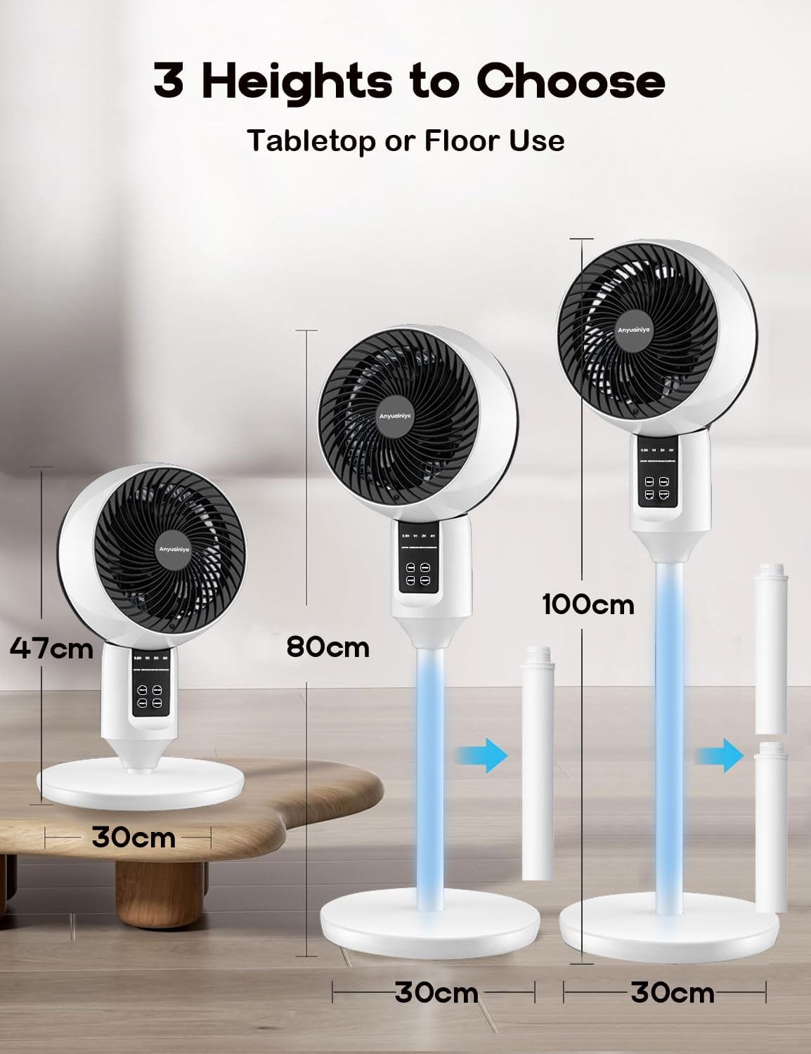 Adjustable pedestal fan with 3D oscillation – Aerion