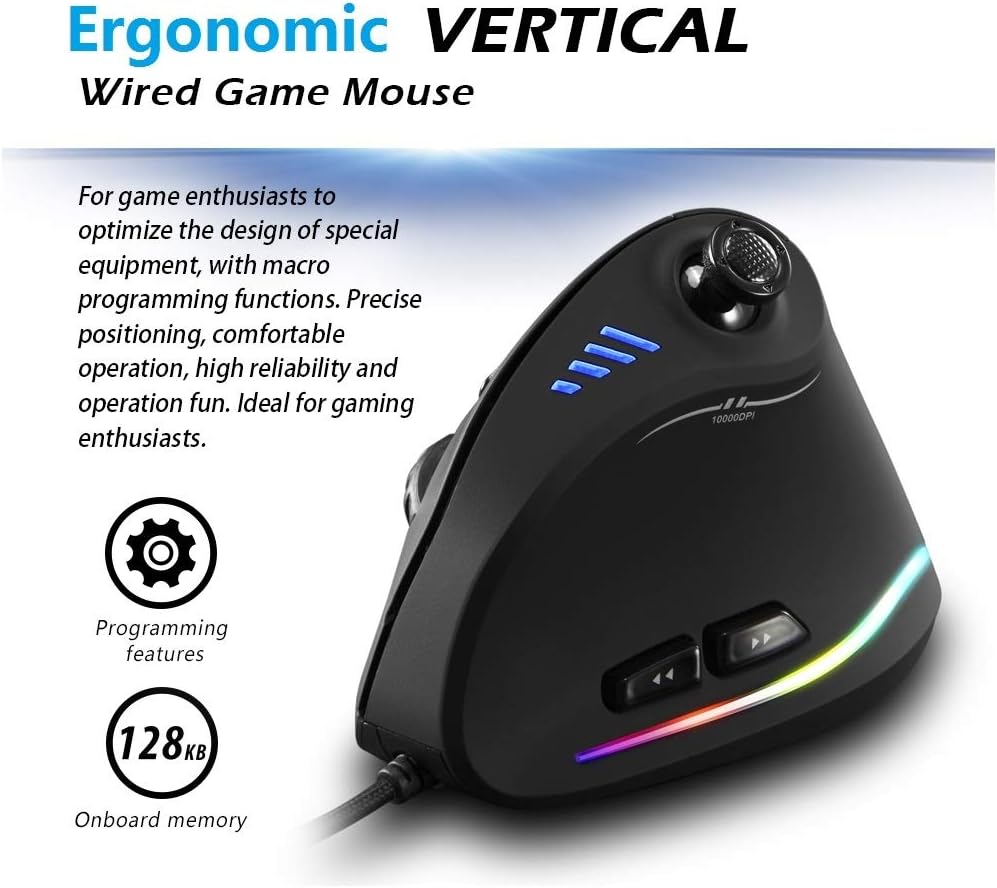 Vertical RGB gaming mouse with joystick and 11 programmable buttons – Kryvos