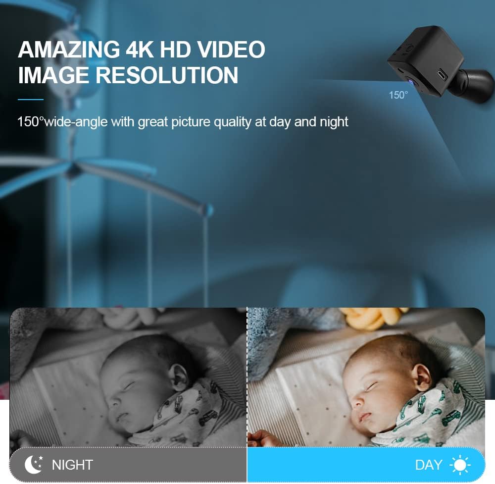 Mini 4K Wi‑Fi hidden indoor security camera with night vision