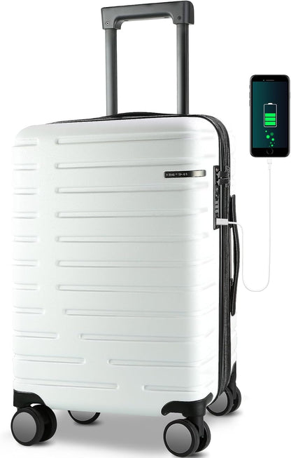 Extendable hard-shell suitcase with spinner wheels and TSA lock.