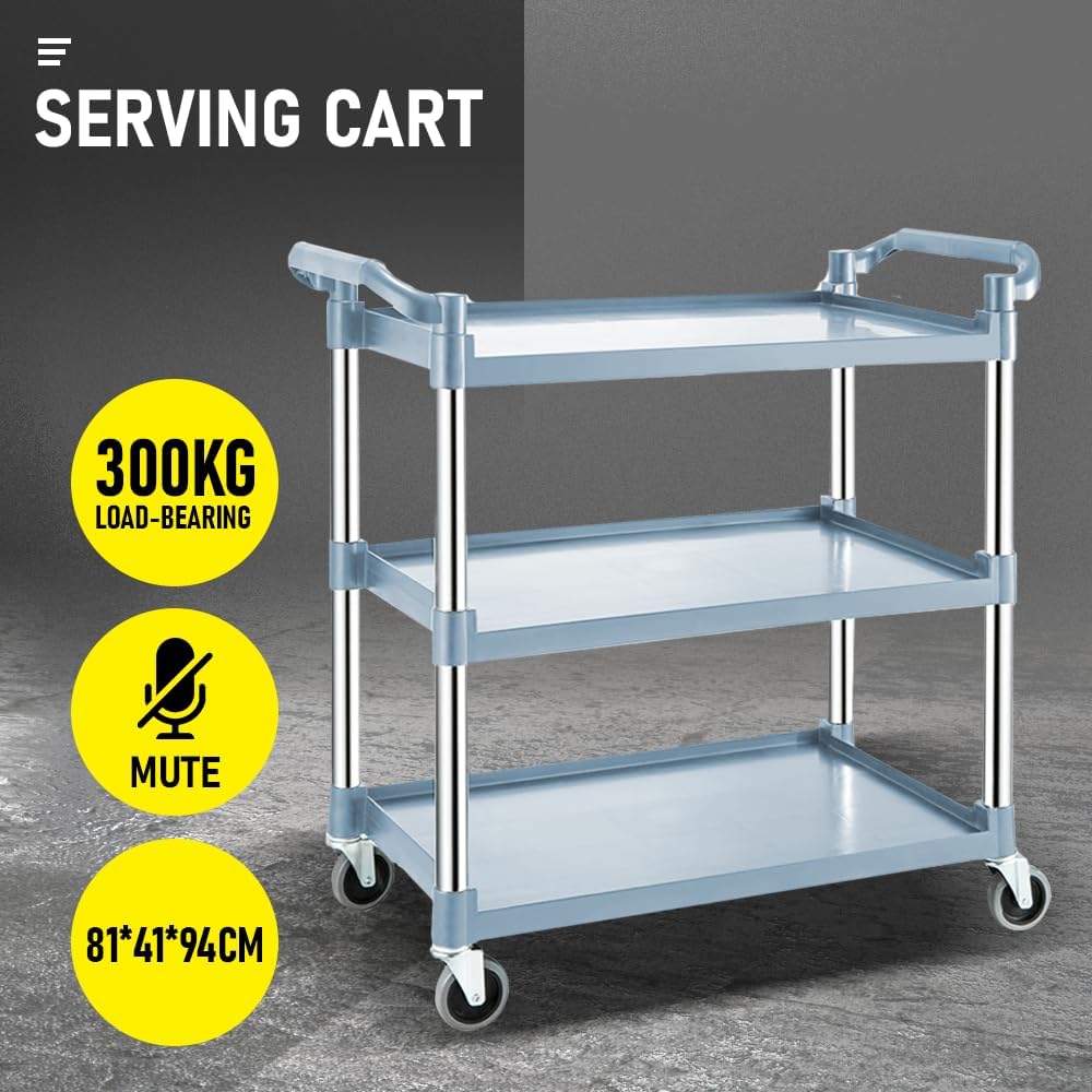 3-tier rolling service trolley with lockable castors – ServePro