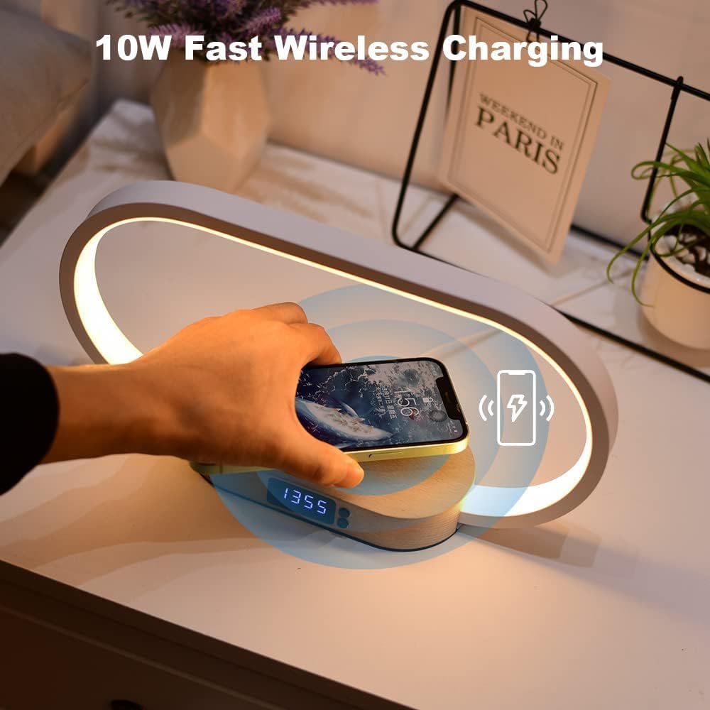 Corded lamp with wireless charging and clock – Lumora