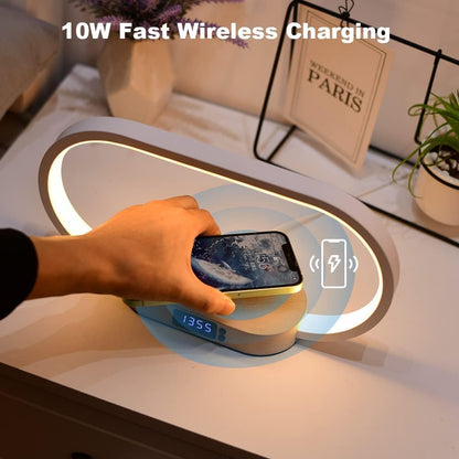 Corded lamp with wireless charging and clock – Lumora