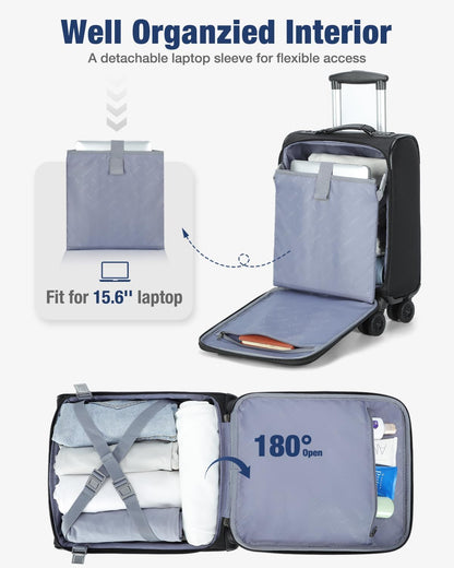 Soft, expandable cabin suitcase with wheels – lightweight & airline-approved