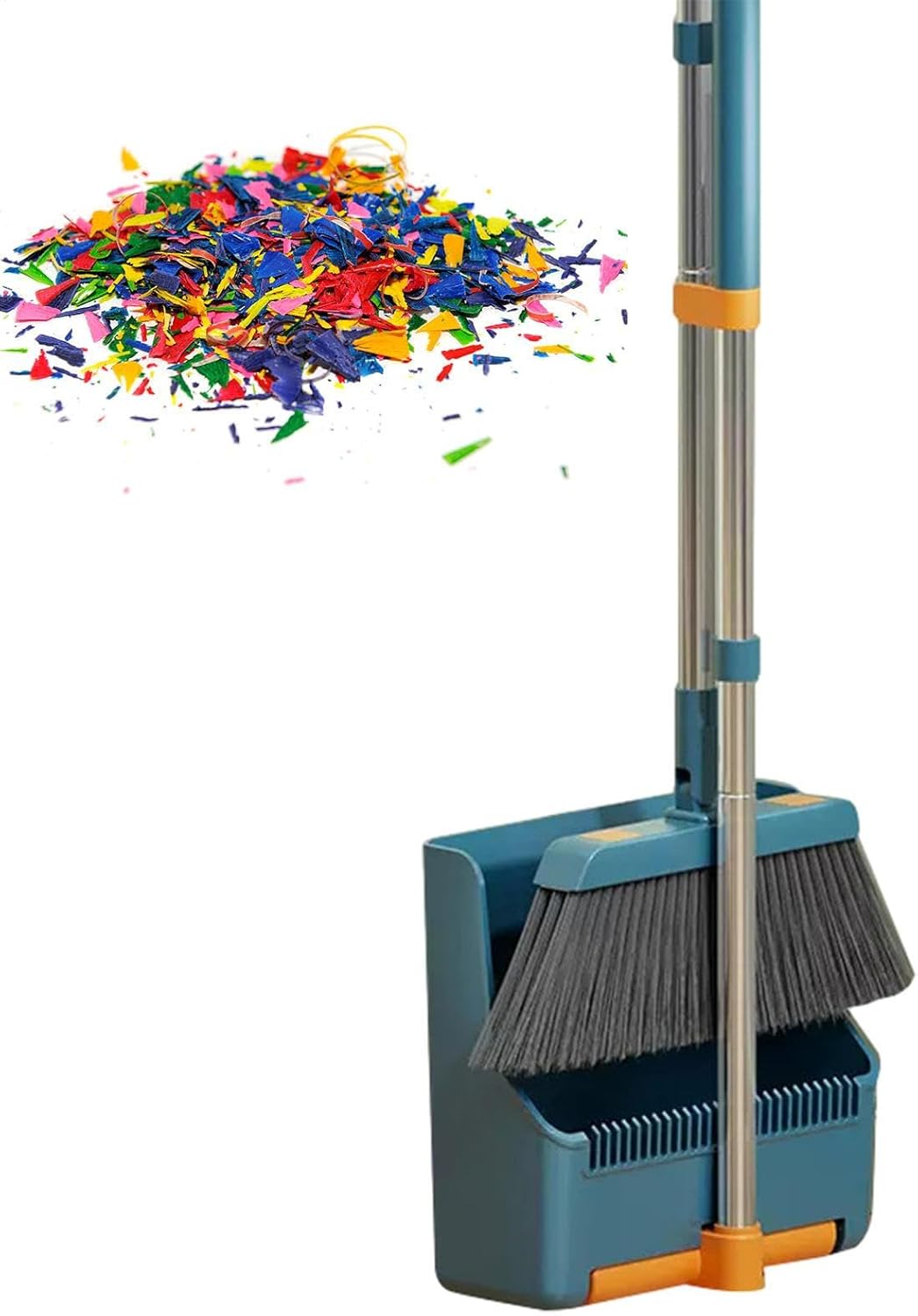 Large broom and dustpan set – long handle with a 180° swivelling broom head – Clavira