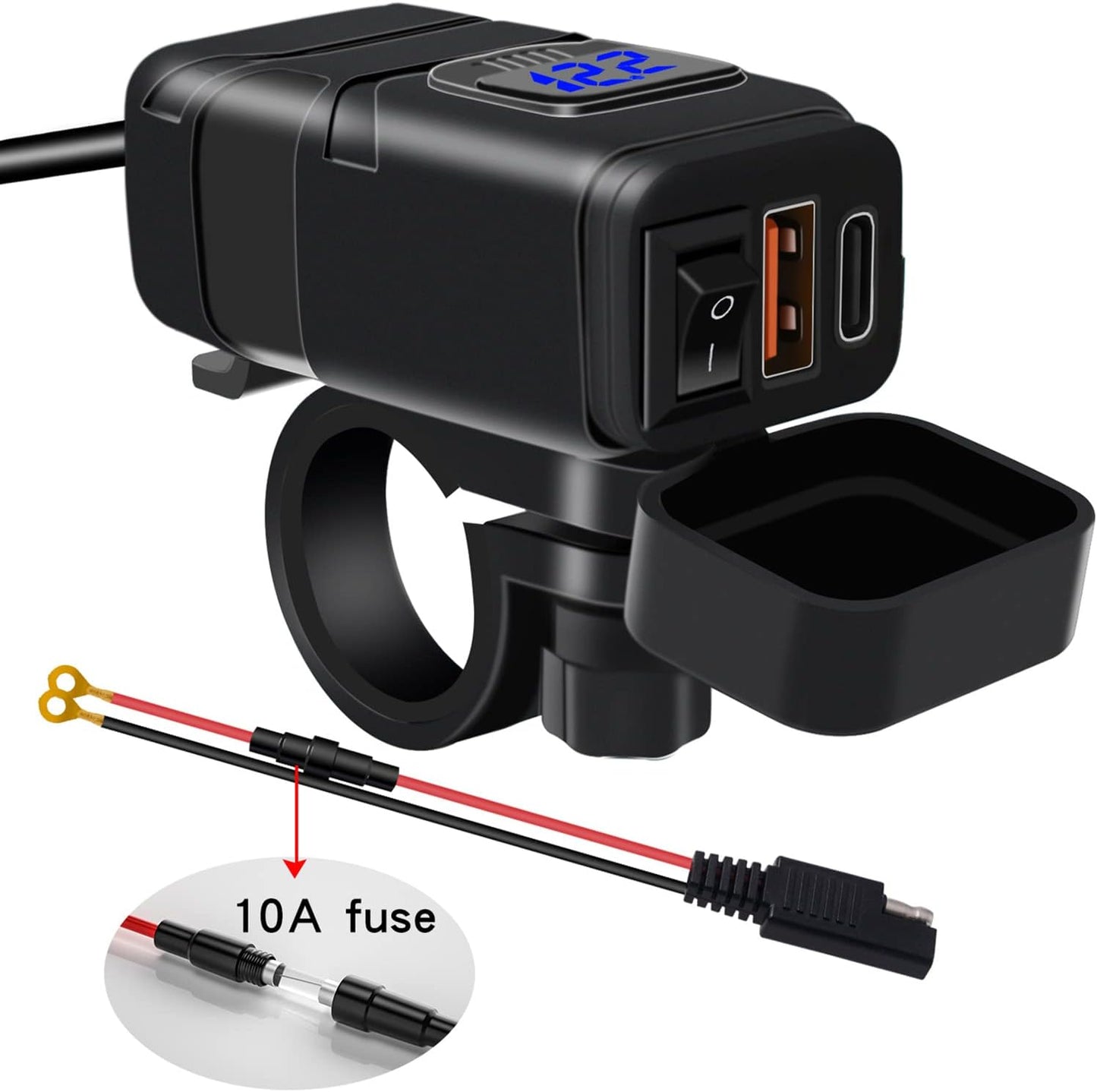 Motorbike USB and Type-C fast charger with voltmeter – Drayvik