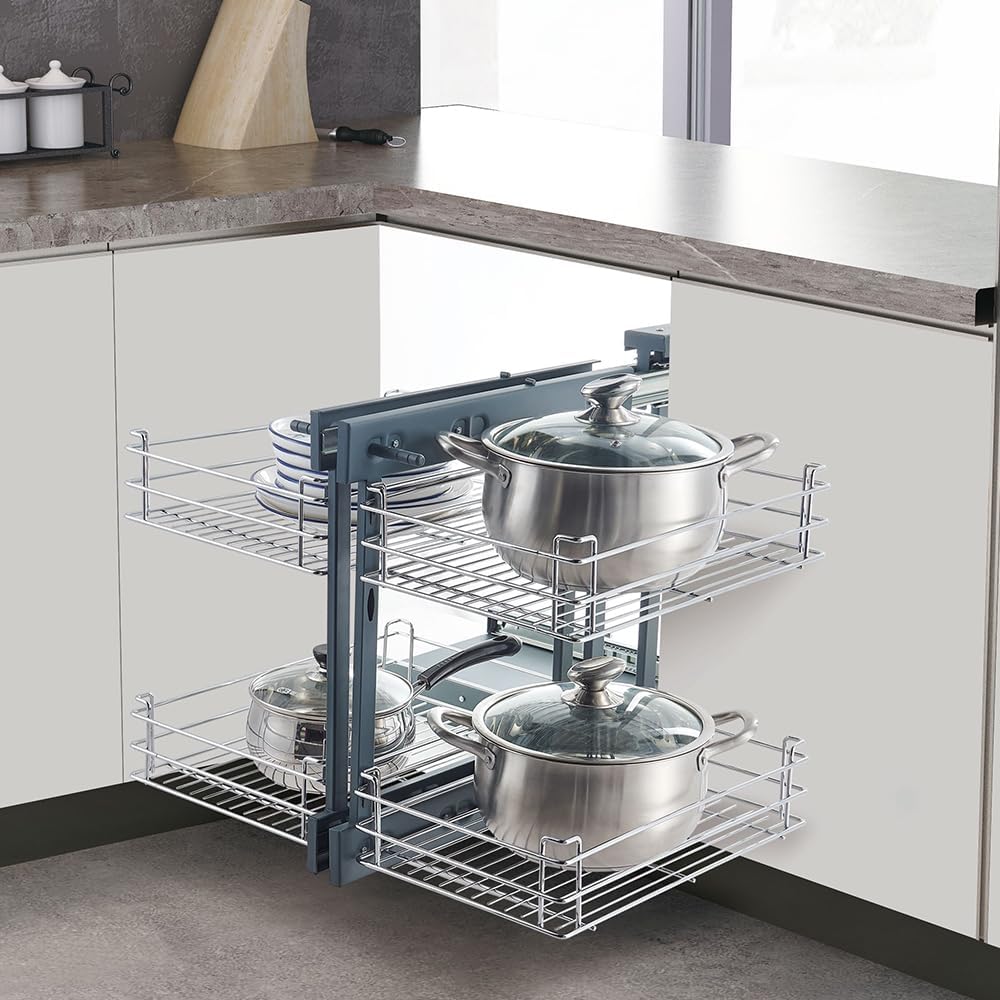 Sturdy carbon steel pull-out shelf for blind corner cabinets – Zevora