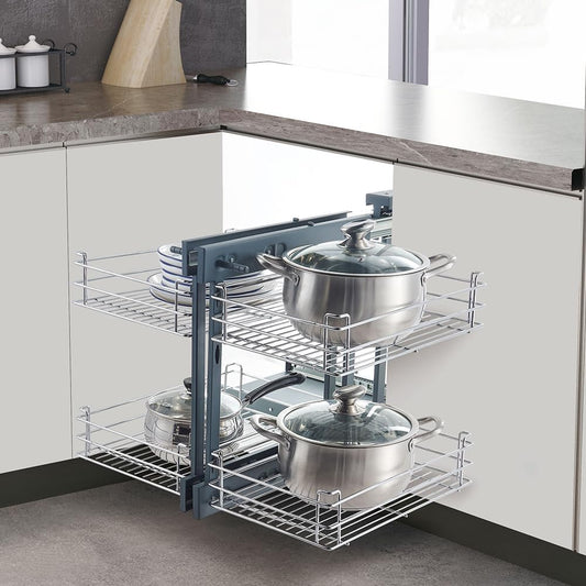 Sturdy carbon steel pull-out shelf for blind corner cabinets – Zevora