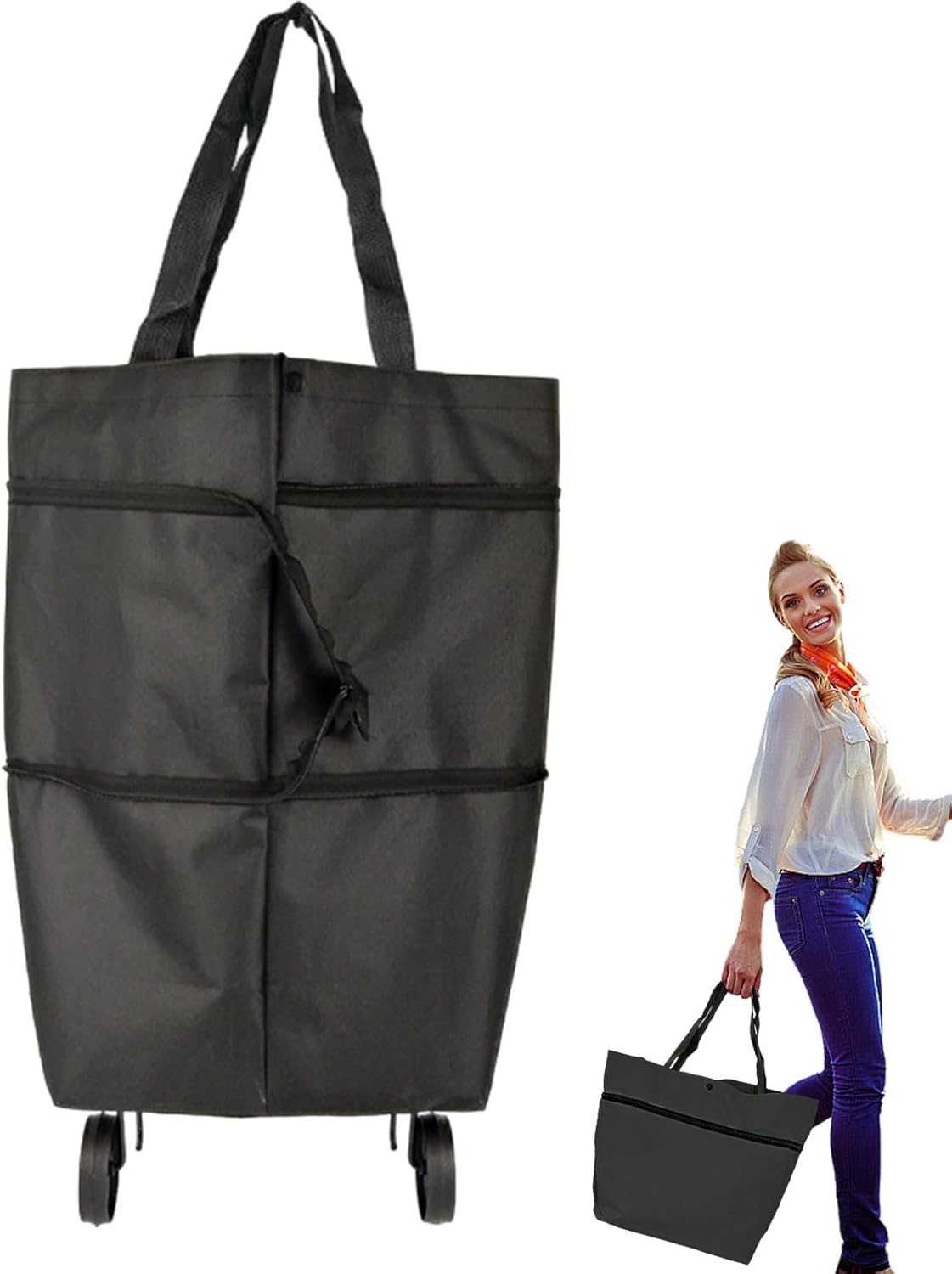 Large Foldable Shopping Bag with Wheels, Reusable Shopping Bag (1+1 FREE) – Veytra