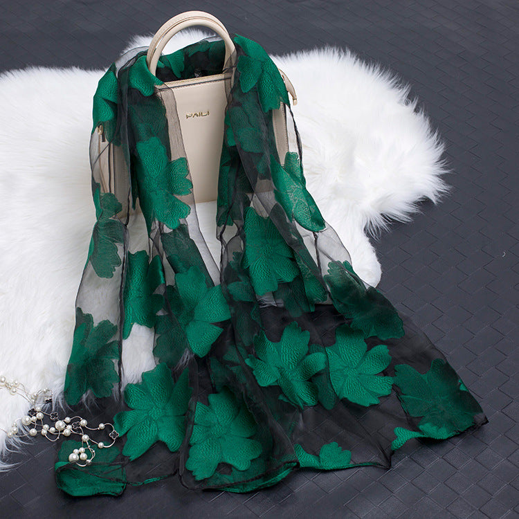 Autumnal ladies' silk scarf with floral pattern and cut-out design – Fiora (Buy one, get one free)