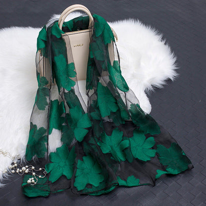 Autumnal ladies' silk scarf with floral pattern and cut-out design – Fiora (Buy one, get one free)