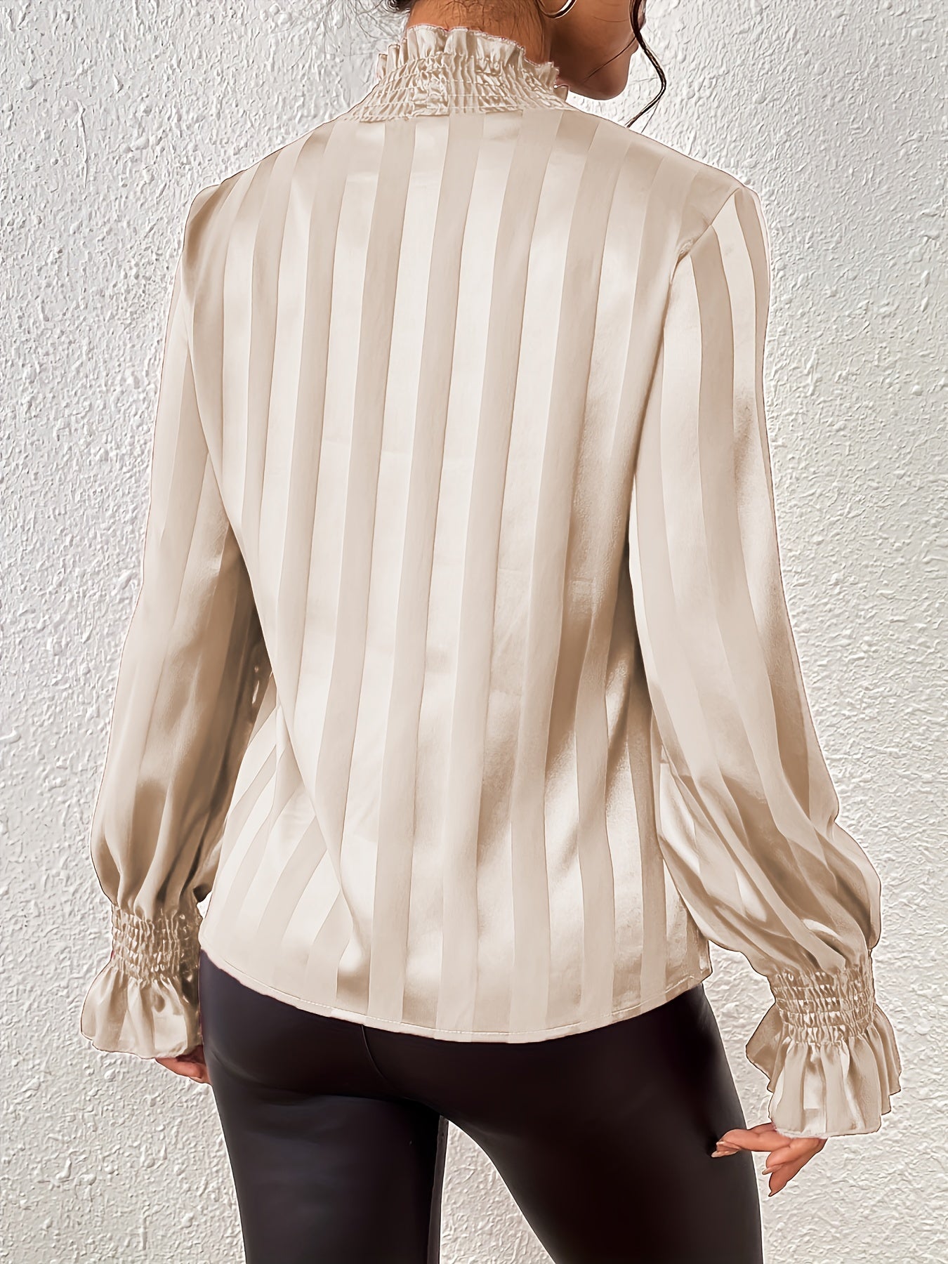 Satin Women's Blouse with Long Sleeves and Shirred Collar - Noëlle