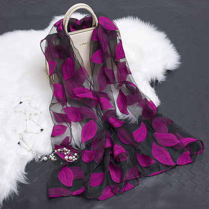 Autumnal ladies' silk scarf with floral pattern and cut-out design – Fiora (Buy one, get one free)