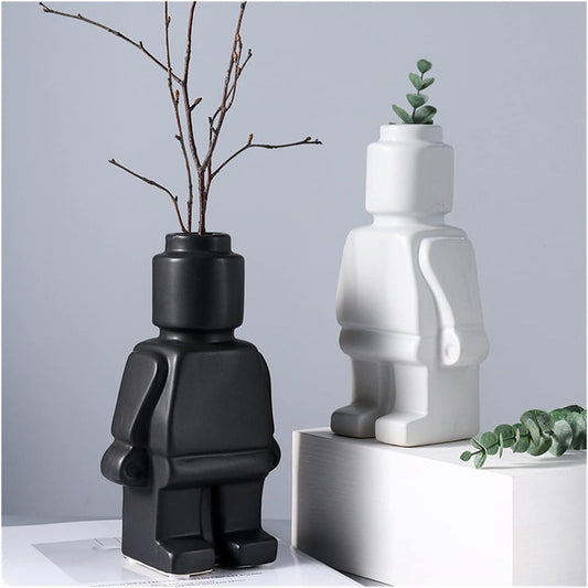 Ceramic Flower Pots Robot - BrickBotanica