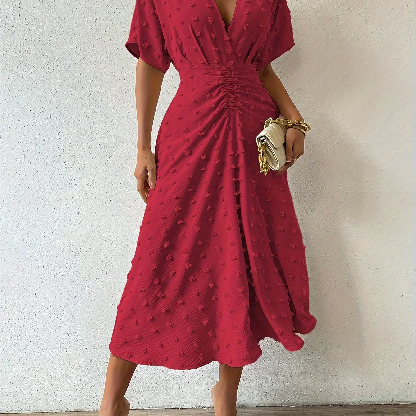 Refined Pleated Midi Dress with Ruffles | Evening Dress