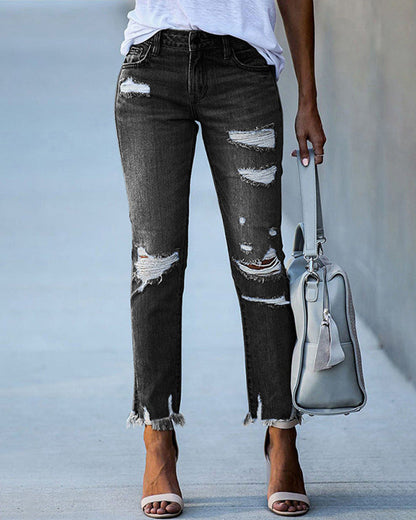 Ladies' Slim Fit Jeans with Rips – Liora