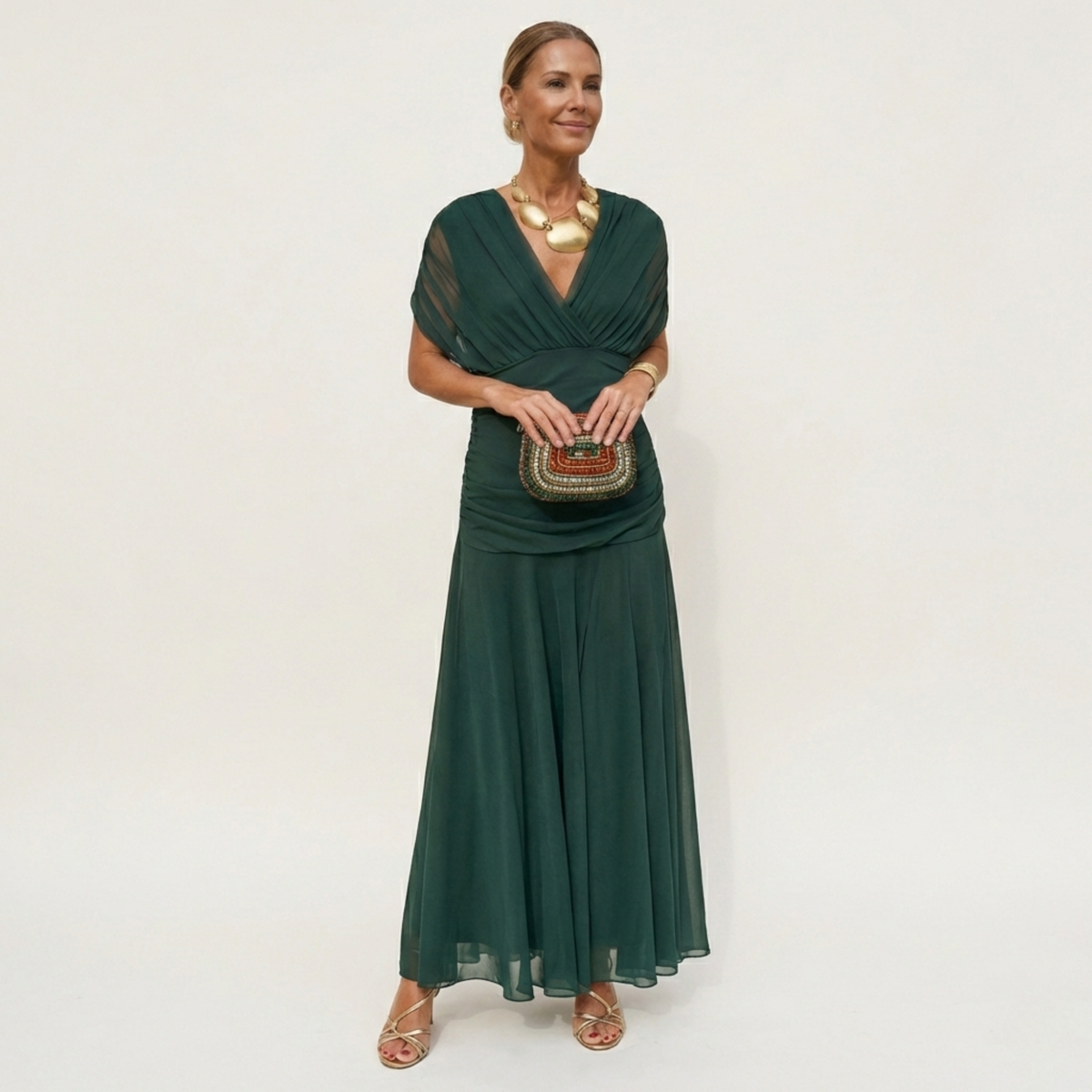 Women's Long Elegant Flowy Dress – V-Neck Sophisticated Design 1