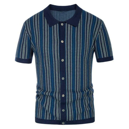 Breathable men's chevron polo shirt with button placket – Julian