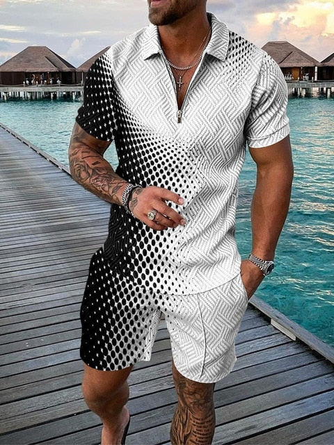 Two-piece men's summer outfit with polo shirt and shorts – Damon