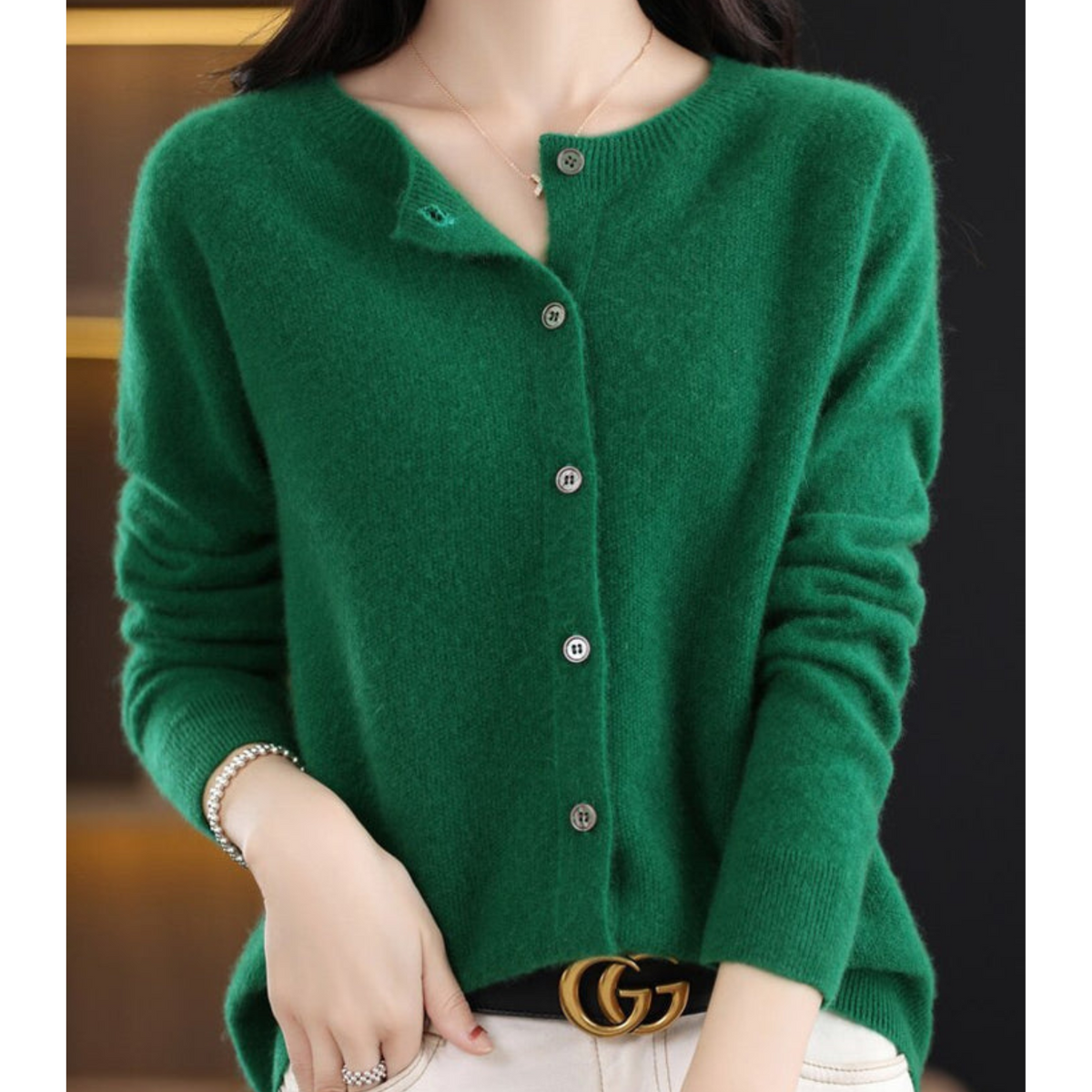Merino Wool & Cashmere Cardigan for Women - Elegant O-Neck Winter Knit 12