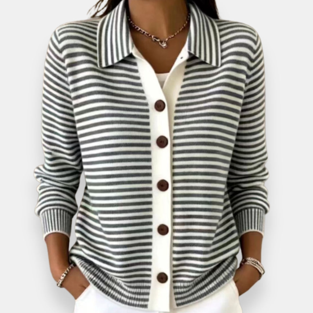 Striped Button Cardigan with Ribbed Cuffs 3