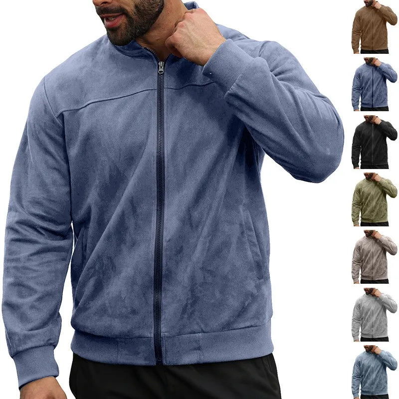 Man in the blue zip jacket with his hand at the collar, plus colour option thumbnails 6