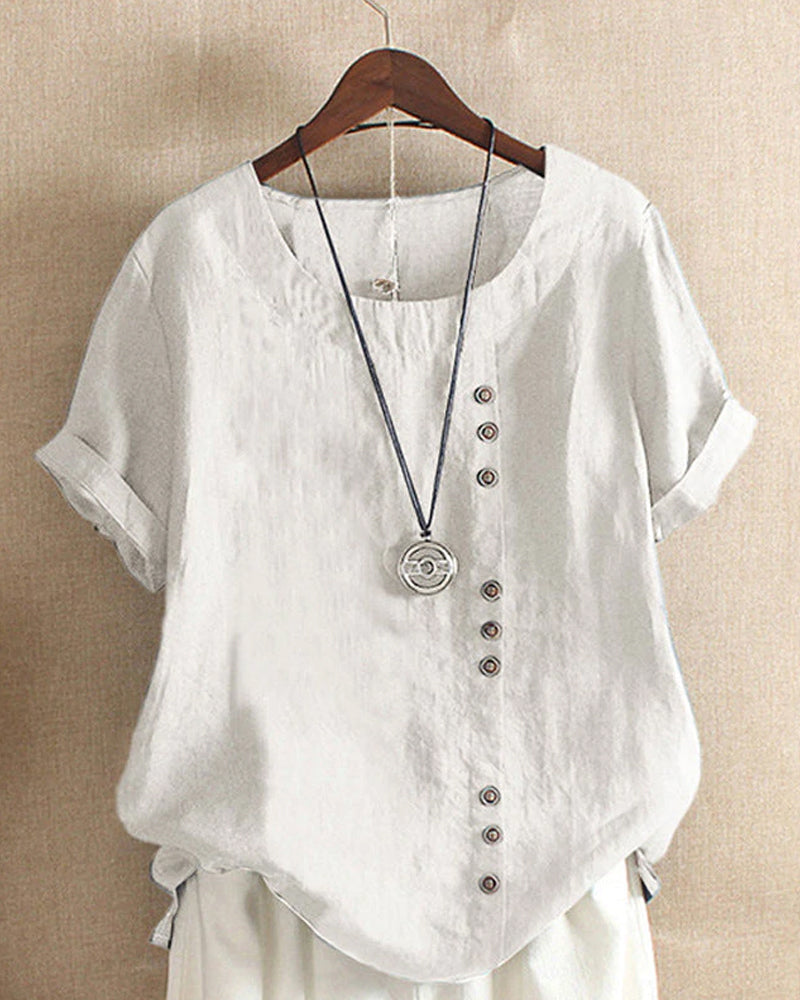 Classic Plain T-shirt with Short Sleeves and Round Neck - Emma