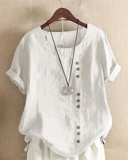 Classic Plain T-shirt with Short Sleeves and Round Neck - Emma