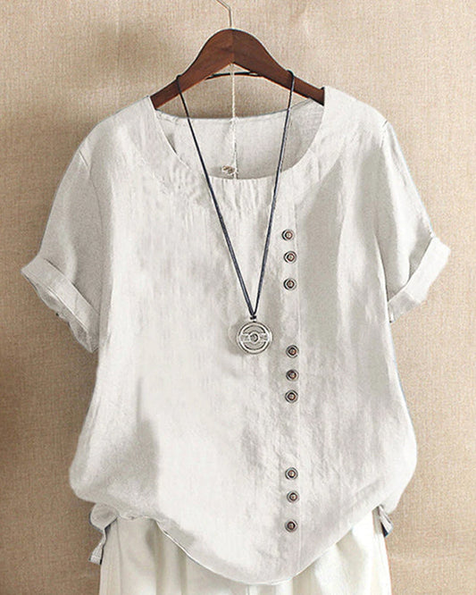Classic Plain T-shirt with Short Sleeves and Round Neck - Emma