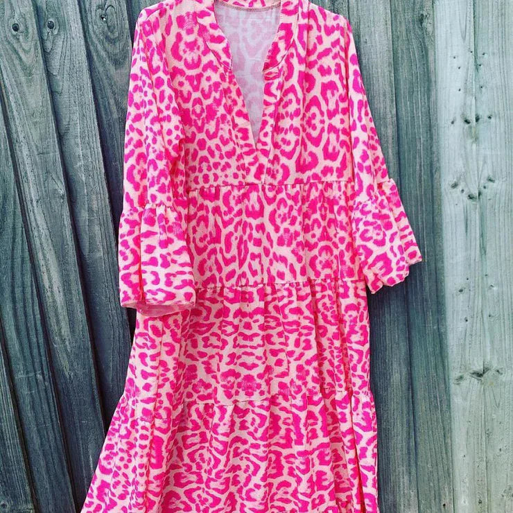 Trendy Maxi Dress with Pink Leopard Print - ChicSafari