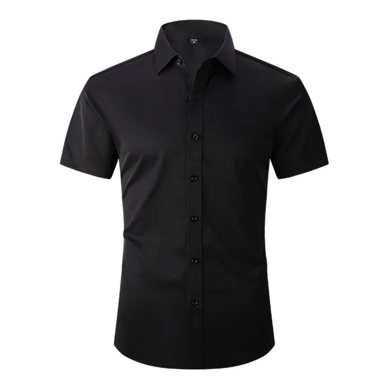 Black version of the shirt from the front, with dark buttons and pointed collar 4