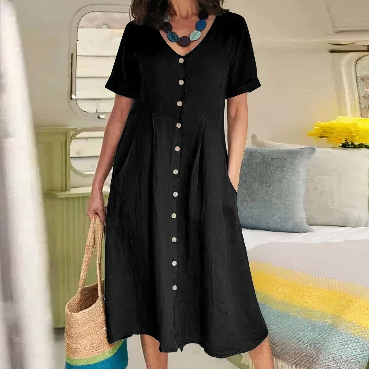 Casual cotton-linen summer dress – Noor