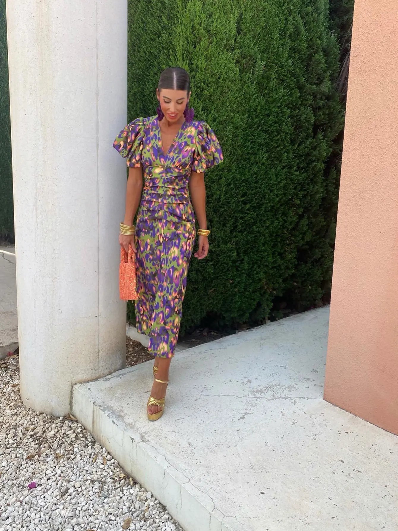 Colourful ladies' dress with pleated sleeves & comfortable cut – Noelia