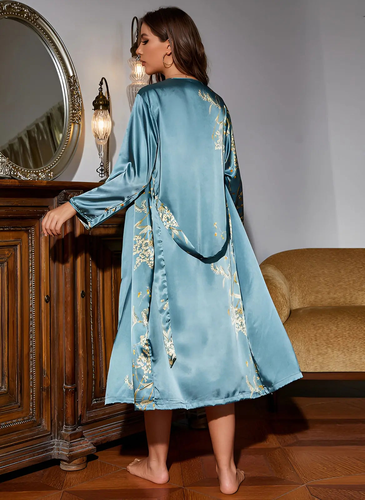 Two-piece satin dress and kimono set for women – Livia Autumn Enchantment Edition