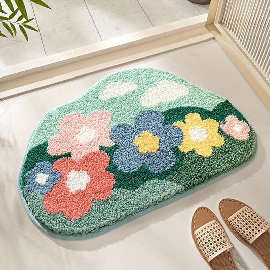 Luxury Bath Mat with Floral Pattern, Extra Soft and Absorbent - Florina